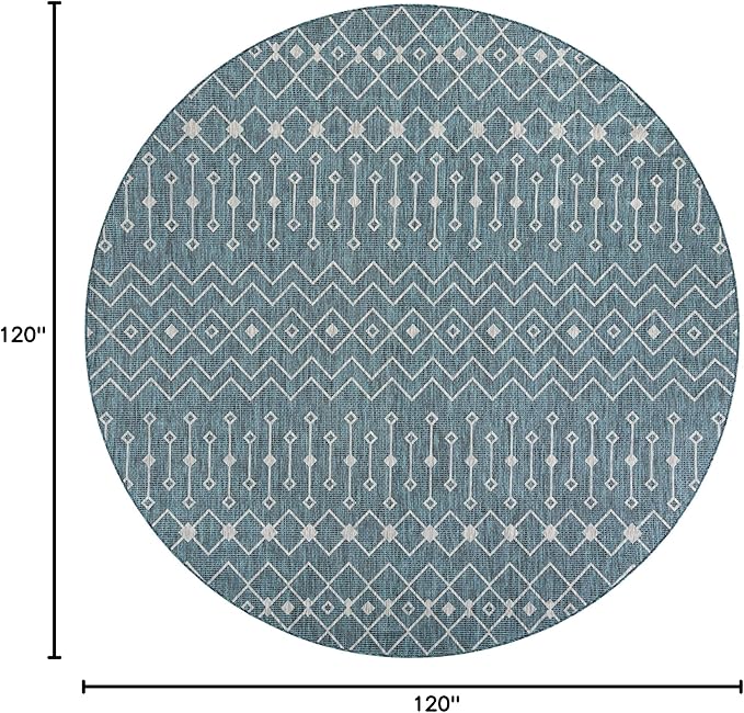 Unique Loom Outdoor Trellis Collection Area Rug - Tribal Trellis (10' Round Teal/Ivory)