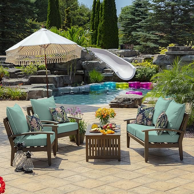 Arden Outdoor Deep Seat Cushion Set, 24 in x 24 in, Weather-Proof, Rain-Proof, Fade Resistant Patio Cushion for Chair, Sofa, and Couch Aqua Leala
