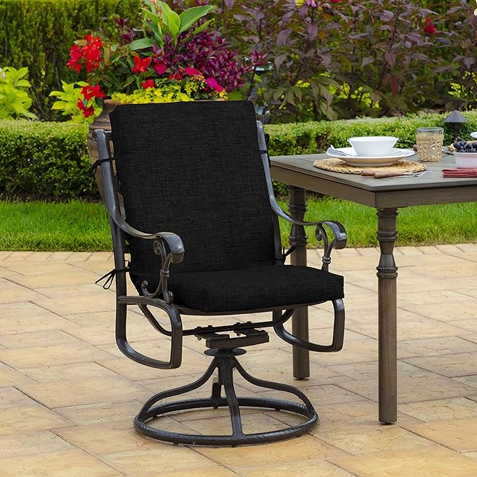 Arden 4-Pack Outdoor Patio Dining Chair Cushion, 20x44, Rain-Proof Seat Pad, Fade-Resistant Outdoor Cushion Black Leala