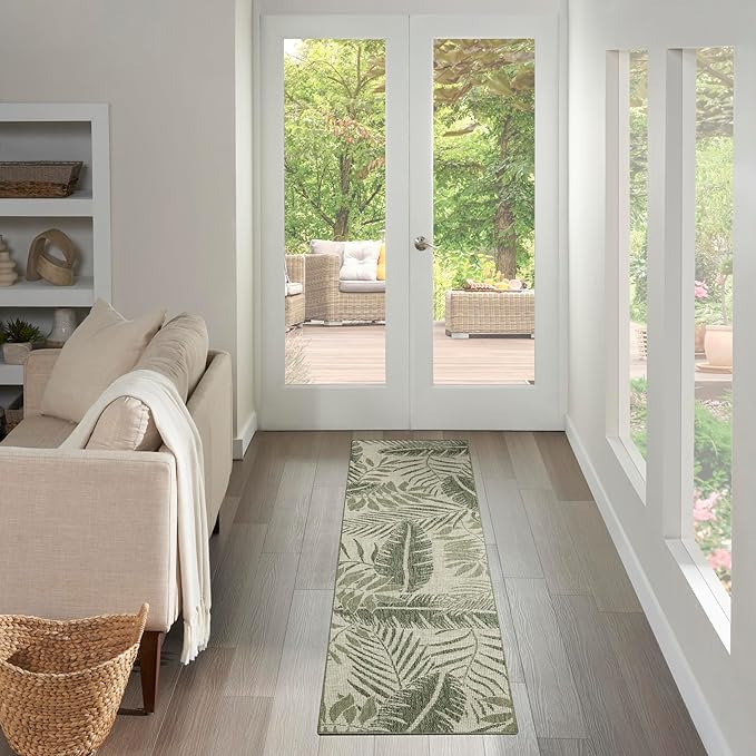 Nourison Home Garden Oasis Ivory Green 2' x 6' Area Rug - Easy Clean, Non Shedding, Bed Room, Living Room, Dining Room, Kitchen (6' Runner)