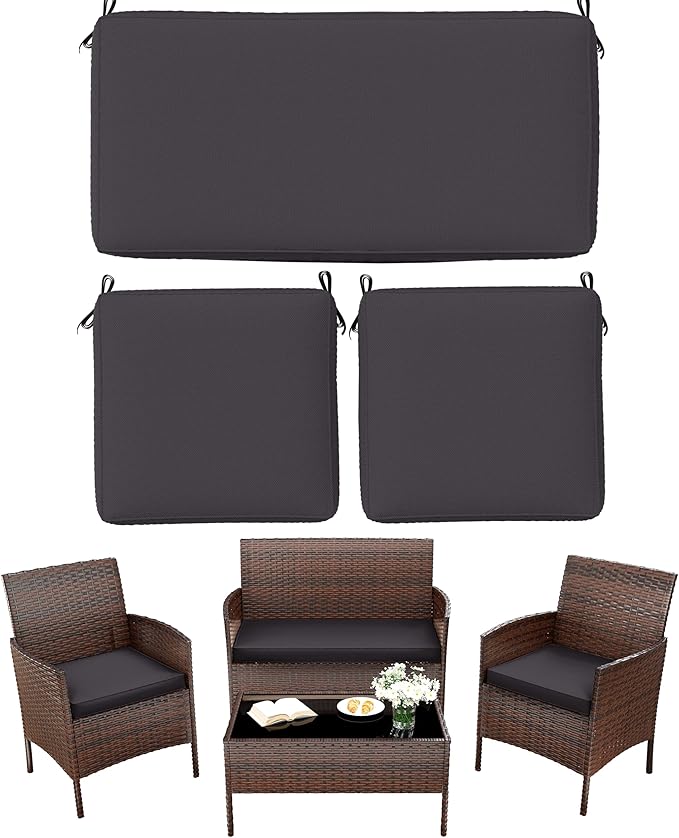 3 Pack Outdoor Replacement Cushions, Fit for 4-Seater Wicker Rattan Patio Conversation Set, 36x18x3,18x18x3, Liner & Cover