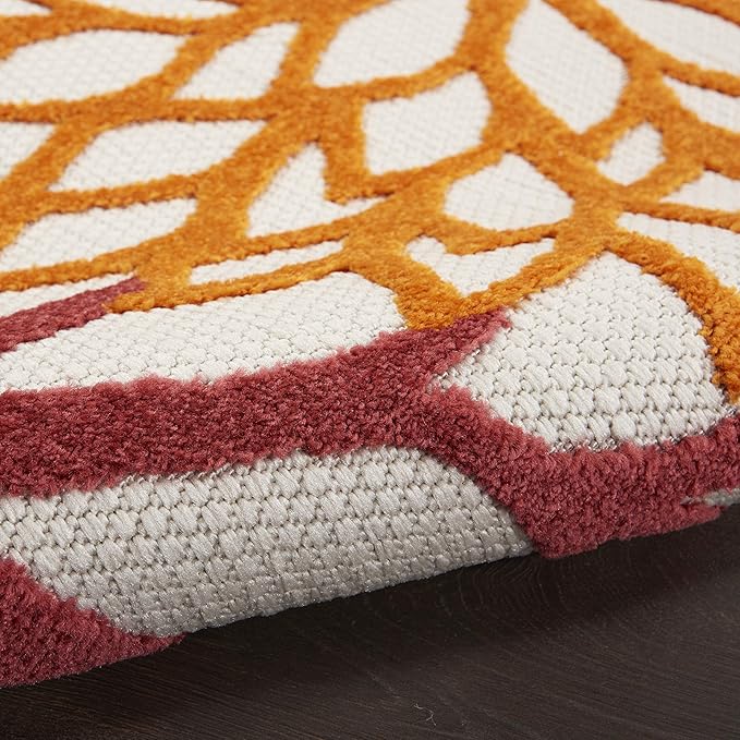 Nourison Home Aloha Indoor/Outdoor Red Multi Colored 2'3" x 10' Area Rug, Tropical, Botanical, Easy Cleaning, Non Shedding, Bed Room, Living Room, Dining Room, Deck, Backyard, Patio (2x10)