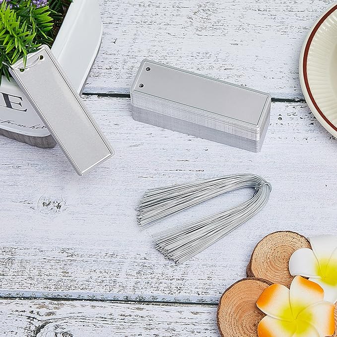 Ripeng 120 Pieces Aluminum Metal Plant Labels Writable Seedling Tree Tags with 6 Inch Wires Waterproof Double Sided Write for Plant Garden Marker Outdoor Identification and Greenhouse