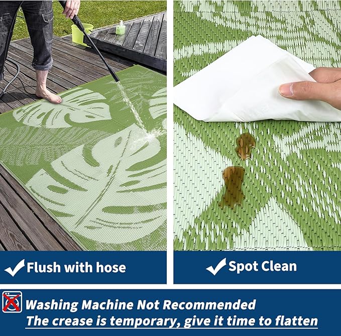 COZYLOOM Outdoor Patio Rug 8x10 Waterproof Plastic Straw Rug Reversible UV Resistant Camping Mat, Foldable Lightweight RV Picnic Mat with Portable Bag, Modern Outdoor Carpet for Yard, Sage Green