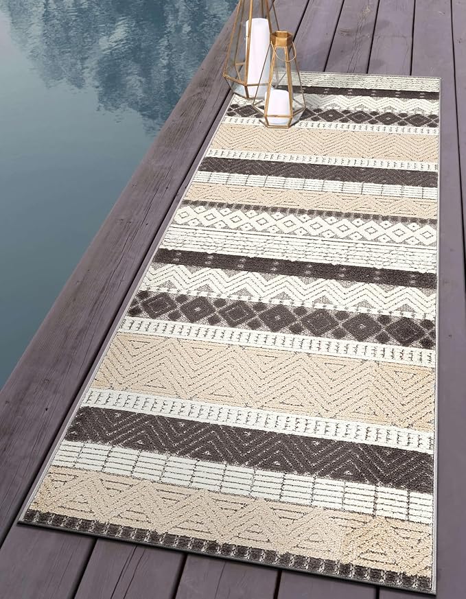 Rugshop Gray Marbella Boho Indoor/Outdoor Runner Rug, Machine Washable for Hallway, Entryway and Kitchen 2'7" x 8'