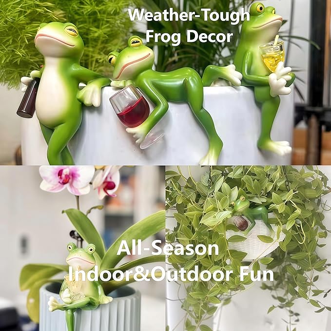 Plant Decorations for Pots:Tiny Frog Figuriner Outdoor/Indoor Planter&Home Decor| Garden Decor for Frogs Lovers | Frog Planter Hugger-Cute Frogs Figurines for Flower Pot