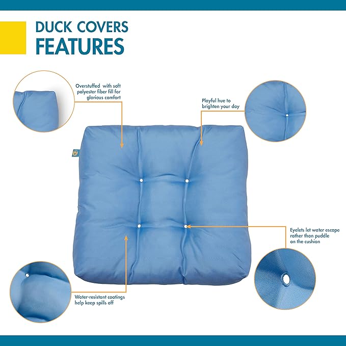 Duck Covers Water-Resistant Indoor/Outdoor Seat Cushions, 19 x 19 x 5 Inch, 2 Pack, Periwinkle Blue