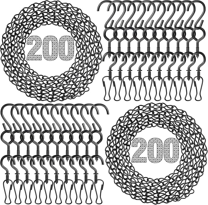 garini Hanging Basket Chain,2P 200 Inch Metal Black Hanging Chain with S Hooks for Planters, Photo, Lantern, Billboards and Planters