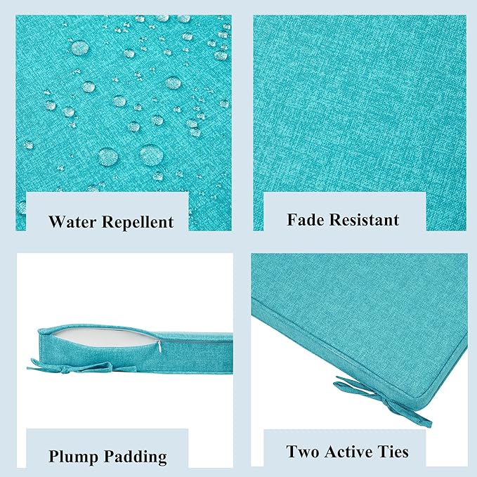 FUNHOME Indoor/Outdoor Chair Cushions Set of 2, 18 x 18 x 2.5 Inch Square Corner Outdoor Cushions for Patio Furniture,2 Packs Patio Chair Cushions with Ties-Aqua Blue