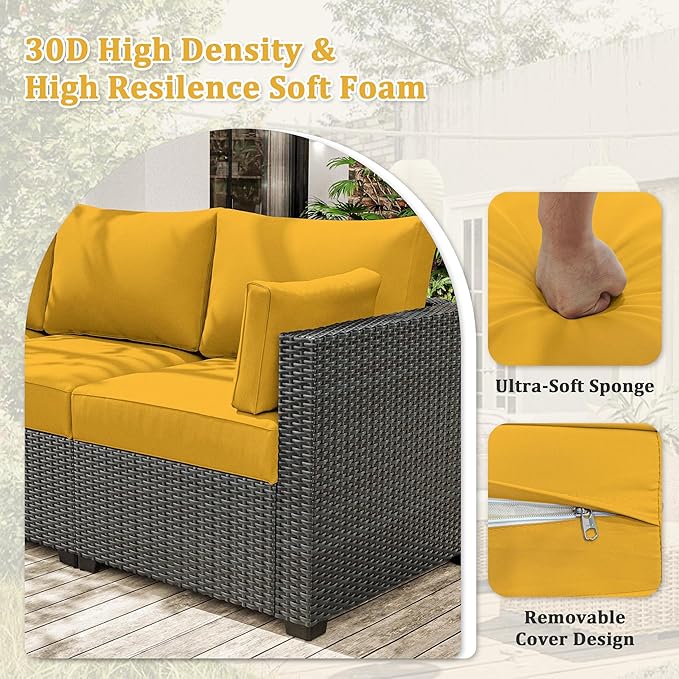 8-Piece Outdoor Cushions for Patio Furniture Thick Outdoor Chair Cushions Resilient Foam Waterproof Deep Seat Cushion Replacement for 3-Seat Sectional Sets Liner&Cover Yellow