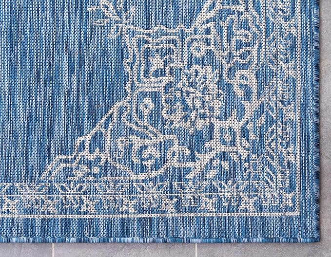Unique Loom Outdoor Traditional Collection Area Rug - Antique (8' x 11' 4" Rectangle, Blue/ Gray)