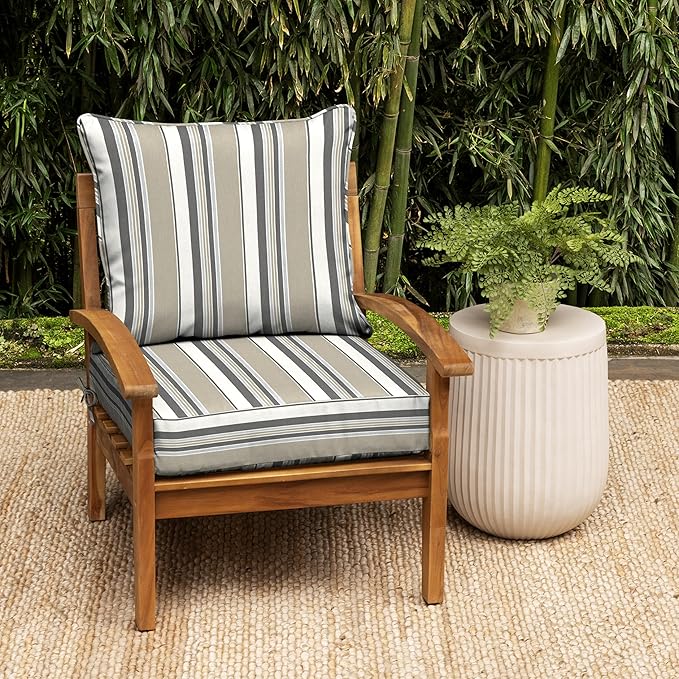 Arden earthFIBER Outdoor Foam Deep Seat Cushion Set, 24 in x 24 in, Weather-Proof, Rain-Proof, Fade Resistant Patio Cushion, Bottom and Back Cushion for Chair, Sofa, and Couch Taupe Grey Boardwalk