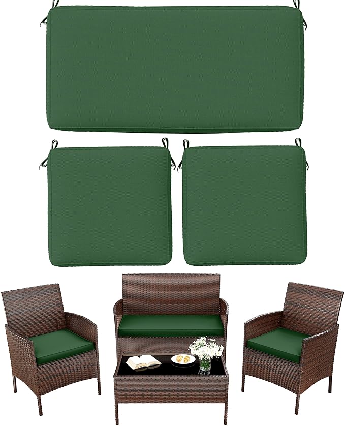 3 Pack Outdoor Replacement Cushions, Fit for 4-Seater Wicker Rattan Patio Conversation Set, 36x18x3,18x18x3, Liner & Cover