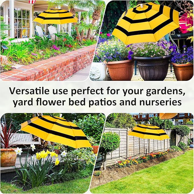 4 Pack Plant Umbrellas for Outdoor Plants, Upgraded Joints-enhanced Wind Resistance, Adjustable Height, Large Garden Umbrella Shade for Potted Plants Bed Flower Pot(Bee)