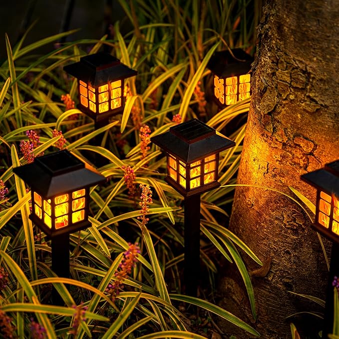 GIGALUMI Solar Lights for Outside,6 Pack Flickering Flame LED Solar Outdoor Lights, Waterproof Garden Maintain 10 Hours of Lighting for Christmas, Garden, Landscape, Path, Yard, Patio