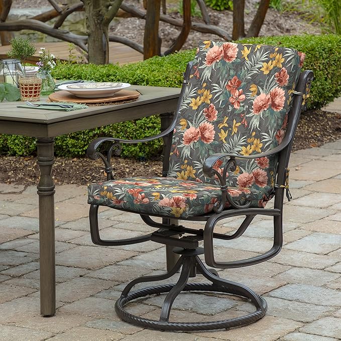 Arden 2-Pack Outdoor Patio Dining Chair Cushion, 20x44, Rain-Proof Seat Pad, Fade-Resistant Outdoor Cushion Phoebe Grey Floral