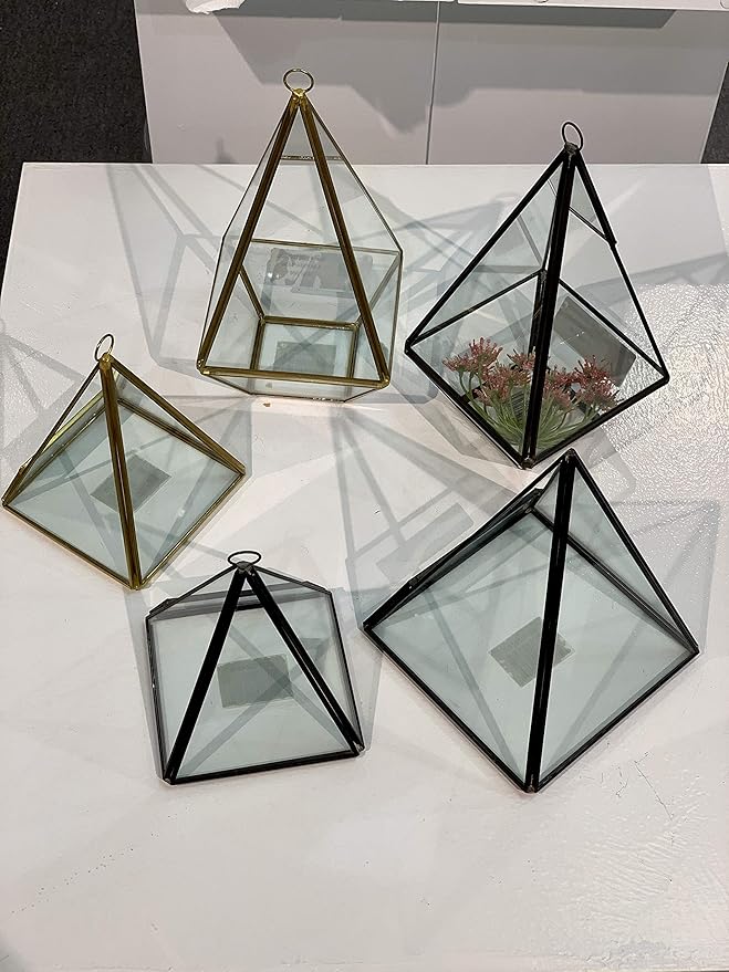 WGV Geometric Planter Terrarium Bulk, Width 5.5", Height 7.5", Clear Glass Black Frame DIY Succulent air Plant Miniature Fairy Garden Windowsill Tabletop Decor, Pyramid 6 Pieces