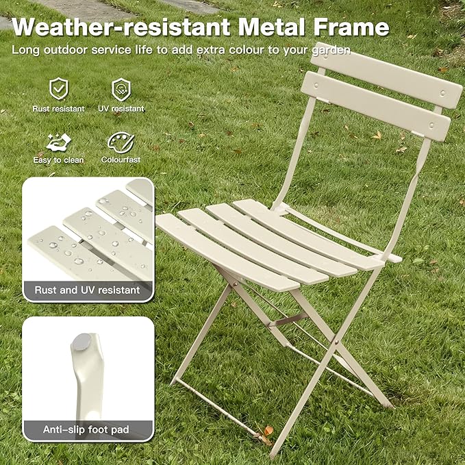 3 Piece Bistro Set, Folding Patio Furniture Set, Outdoor Table and Chairs Set for Patio, Garden, Balcony and Poolside, Apricot