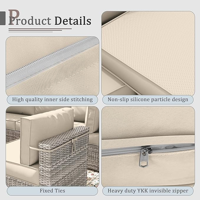 Outdoor Cushions - Patio Furniture Replacement, 4" Deep Seat Sectional Cushions for 4-seat Sofa, Cream