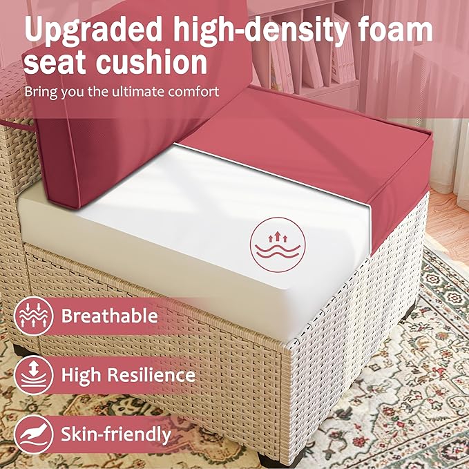 Outdoor Cushions for Patio Furniture with 5 Pillows, Waterproof Patio Furniture Cushions Replacement, 4" Deep Seat Outdoor Sectional Cushions for 4-seat Patio Furniture Chair Sofa Couch,Fuchsiared
