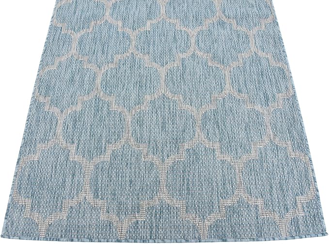 Unique Loom Outdoor Trellis Collection Area Rug (4' 1" x 6' 1" Rectangle, Aquamarine/ Gray)