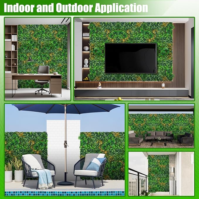 Grass Wall Panels, 20"x20" 12pcs Artificial Grass Backdrop Wall with Tropical Leaves, UV-Anti Faux Greenery Plant Boxwood Panels for Privacy Fence Screen, Green Wall Decor for Outdoor Indoor
