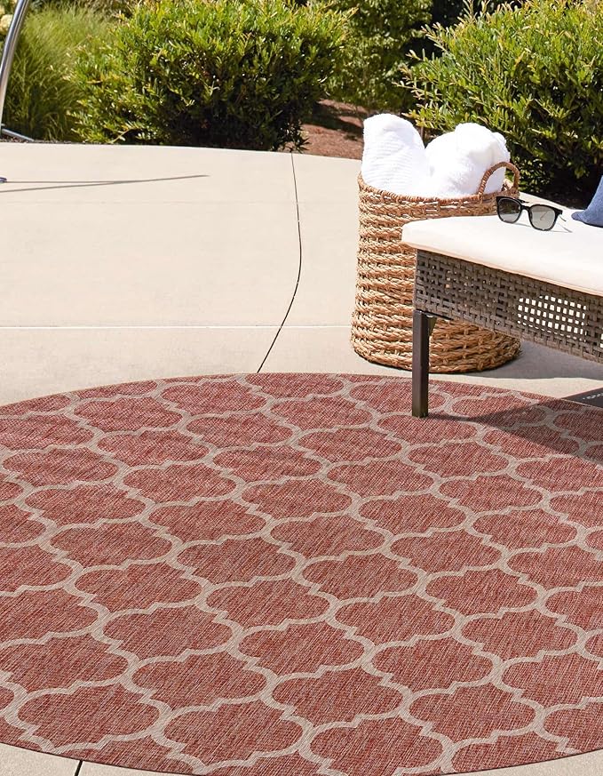 Unique Loom Outdoor Trellis Collection Area Rug - Trellis (Round 10' 8" x 10' 8", Rust Red/ Ivory)