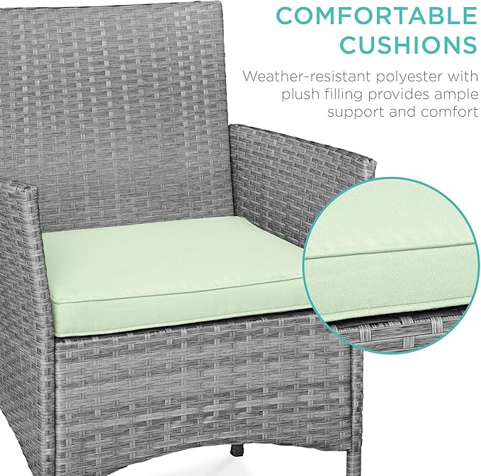 Best Choice Products 3-Piece Outdoor Wicker Conversation Bistro Set, Space Saving Patio Furniture for Garden w/Side Table - Gray/Light Mint