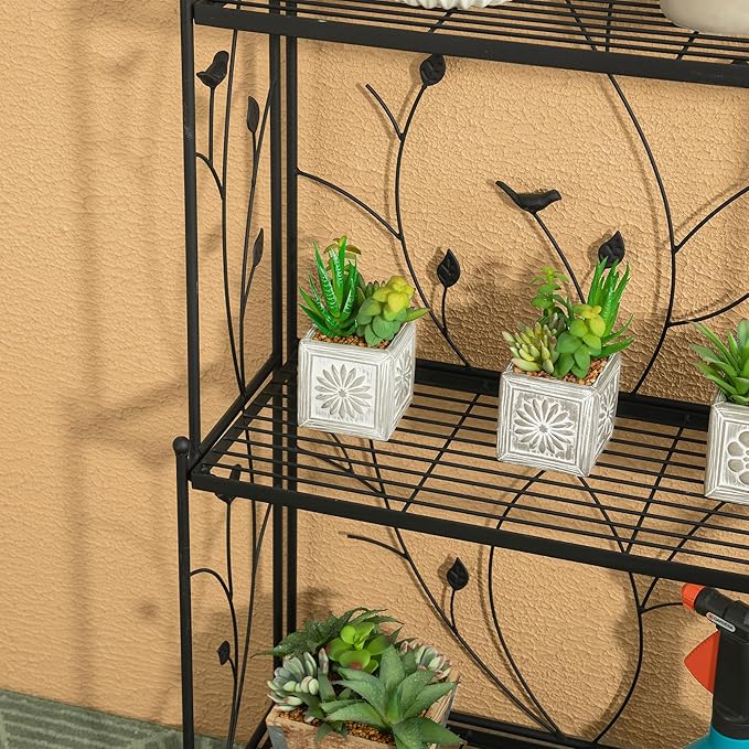 Glitzhome 44.75" H 3-Tiered Metal Shelf Plant Stand, Farmhouse Rectangular Storage Organizer Shelf for Indoor Outdoor Home Decor