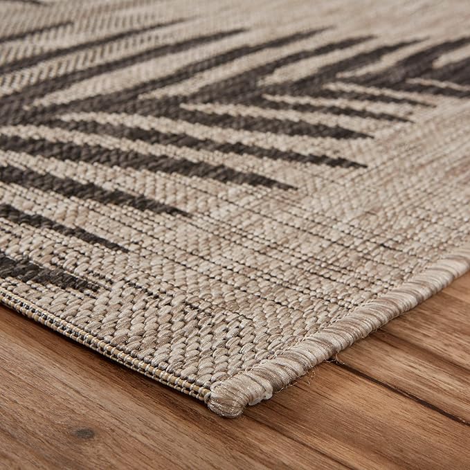 LR Home 8x10 Indoor/Outdoor Area Rug for Home Decor Coastal Palm Leaf Large Size Carpet for Living Room, Bedroom, Playroom, Patio, Garden Modern Farmhouse Rug Black/Gray