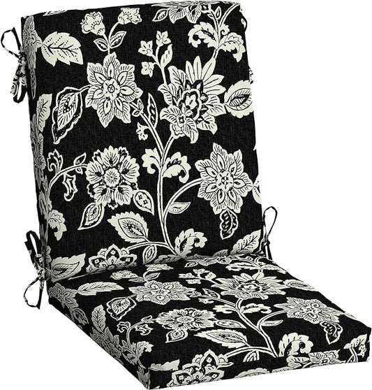 Arden Outdoor Patio Dining Chair Cushion, 20x44, Rain-Proof Seat Pad, Fade-Resistant Outdoor Cushion Ashland Black Jacobean