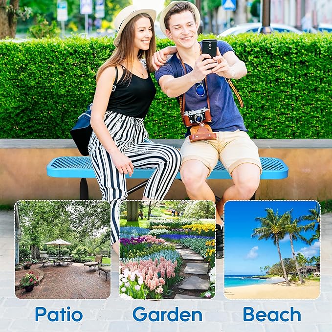 6 Feet Heavy Duty Metal Park Bench for Outside, Outdoor Bench with Portable Frame, Commercial Benches for Shopping Mall, Store, Park, Patio, Deck, Blue