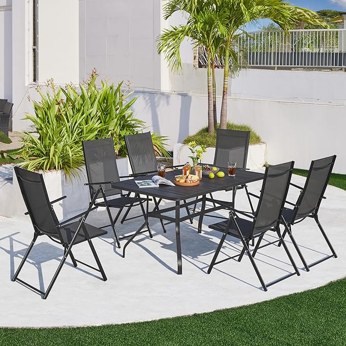 Yaheetech Patio Folding Dining Chairs Set of 2, Stackable Outdoor Lawn Chairs with 8 Adjustable Back Positions and Armrest for Garden, Lawn, Yard and Beach, Dark Gray