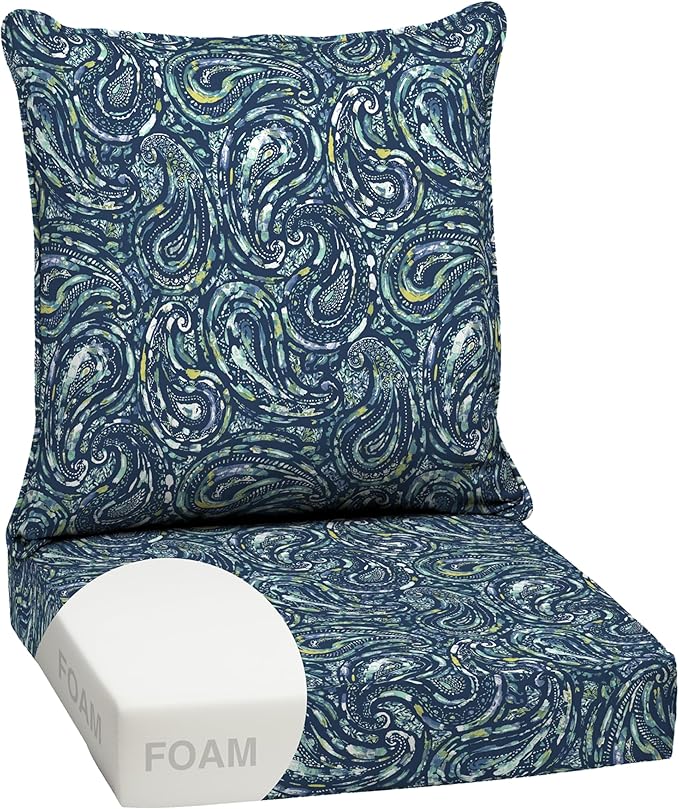 Arden earthFIBER Outdoor Foam Deep Seat Cushion Set, 24 in x 24 in, Weather-Proof, Rain-Proof, Fade Resistant Patio Cushion, Bottom and Back Cushion for Chair, Sofa, and Couch Sapphire Blue Ridge