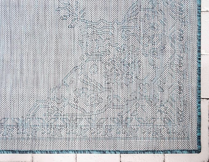 Unique Loom Outdoor Traditional Collection Area Rug - Antique (4' 1" x 6' 1" Rectangle, Teal/ Gray)