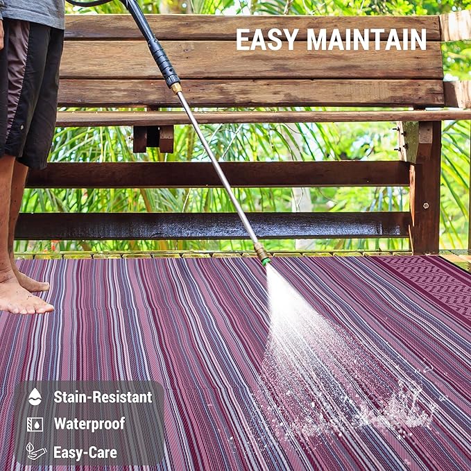 Reversible Outdoor/Indoor Plastic Rug Plastic Straw Rug Waterproof Portable Mat, Easy to Clean and Fold,Perfect for Garden, Patio, Picnic, Decking-（Pink Purple,9x12Ft）