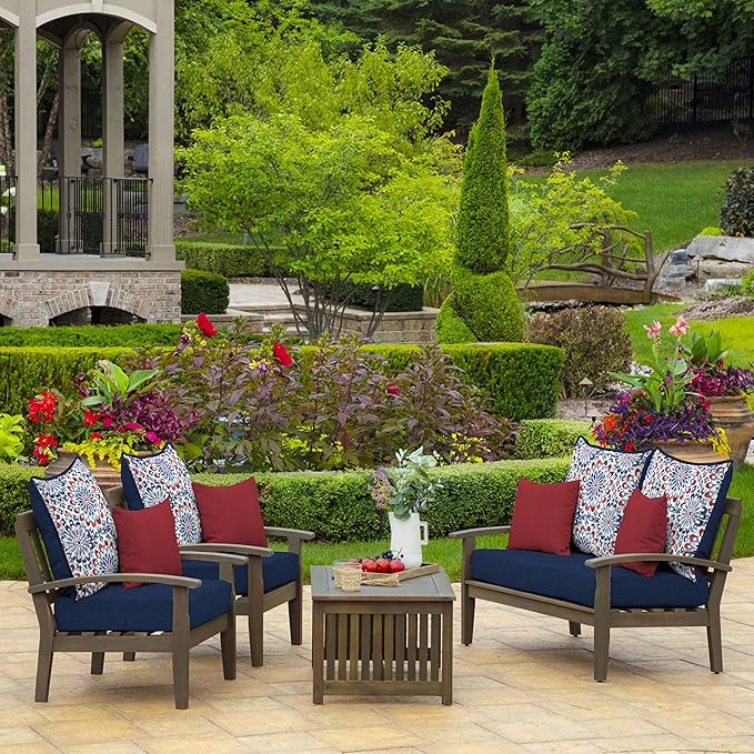 Arden Outdoor Foam Deep Seat Cushion Set, 22 in x 24 in, Weather-Proof, Rain-Proof, Fade Resistant Patio Cushion, Bottom and Back Cushion for Chair, Sofa, and Couch Clark Blue