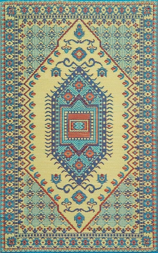 Mad Mats Traditional Outdoor Rug, Reversible Plastic Mat (4' x 6', Oriental Turkish - Plum)