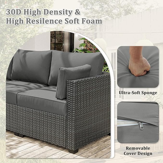 8-Piece Outdoor Cushions for Patio Furniture Thick Outdoor Chair Cushions Resilient Foam Waterproof Deep Seat Cushion Replacement for 3-Seat Sectional Sets Liner&Cover Light Grey