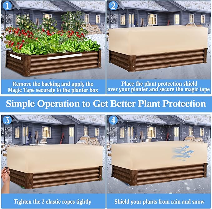 Plant Covers Freeze Protection 2 Pack with Elastic Drawstring & Magic Tape, 3.54 oz/yd² Cold Winter Frost Blanket Planter Box Cover for Raised Garden Bed Flower Pot, 43.3 x 15.7 x 17.7INCH