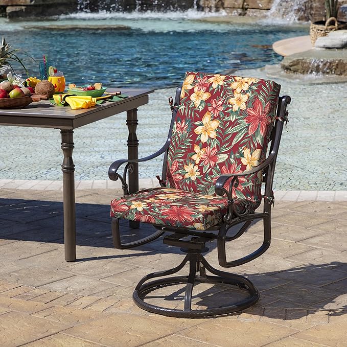 Arden 2-Pack Outdoor Patio Dining Chair Cushion, 20x44, Rain-Proof Seat Pad, Fade-Resistant Outdoor Cushion Ruby Clarissa