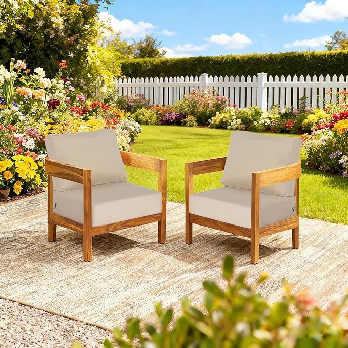 23.5"x27" Outdoor Deep Seat Patio Cushions Set of 2,Water-Resistant Stain-Resistant UV Resistant Weather Resistant with YKK Zippers,Sunbrella Antique Canvas Beige