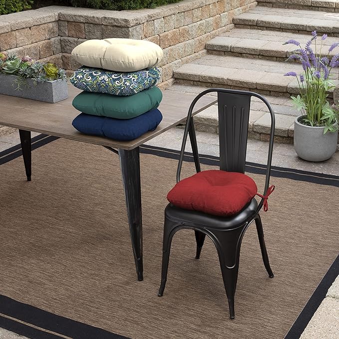 Arden Outdoor Tufted Bistro Seat Cushion, Set of 4, 14.5 in x 15 in, Rain-Proof, Fade Resistant Ruby Red Leala