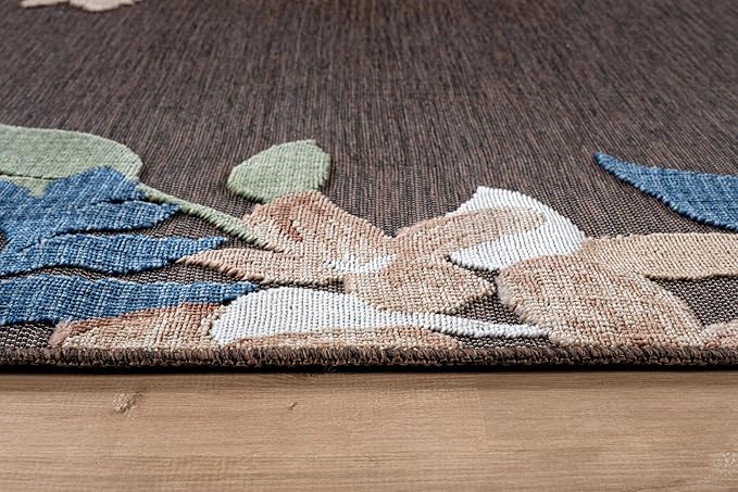 Outdoor Rug 6x9 Washable Area Rugs Indoor Outdoor Carpets Brown Border Floral Non Shedding Waterproof Easy Clean Patio Deck Porch Living Room Bedroom Garden RV (6 X 9 Brown)