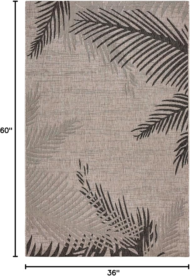 LR Home 3 x 5 Indoor/Outdoor Area Rug for Home Decor | Floral Carpet Suitable for Living Room, Bedroom, Playroom, Patio, Garden | Tropical Farmhouse Rug | Black/Gray