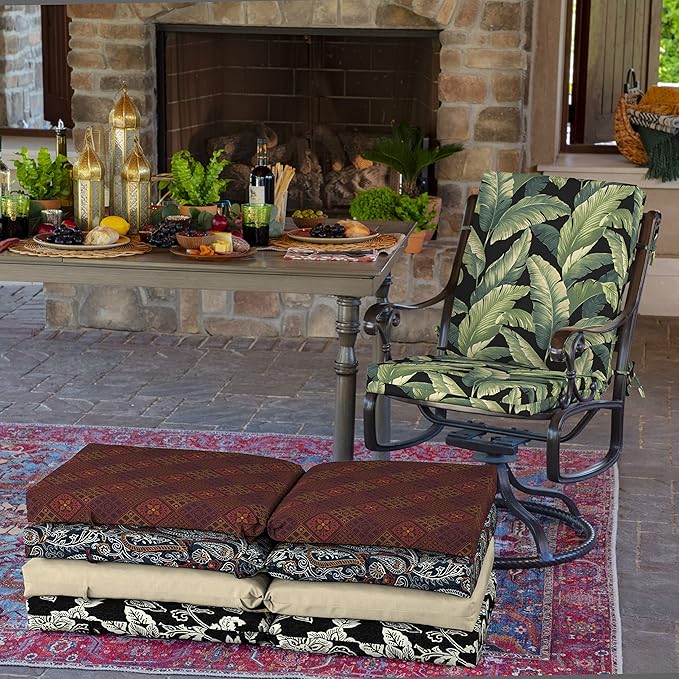 Arden 4-Pack Outdoor Patio Dining Chair Cushion, 20x44, Rain-Proof Seat Pad, Fade-Resistant Outdoor Cushion Onyx Cebu