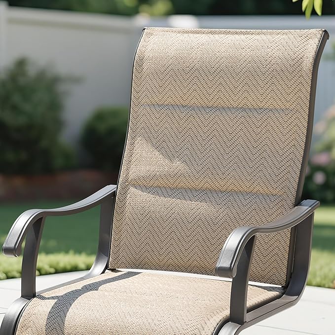 NUU GARDEN Patio Dining Chairs Set of 2, Outdoor Dining Chairs with Breathable Textilene Seat, All-Weather Patio Furniture for Garden Deck Backyard Porch, Grayish Beige