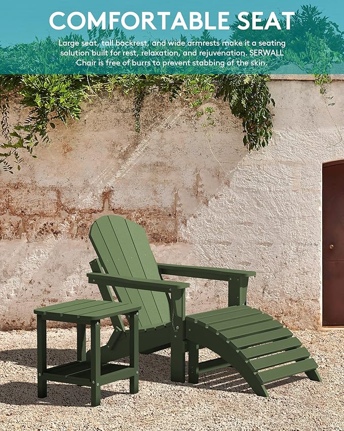 SERWALL Adirondack Chair Set of 8 for Patio Garden Outdoors Fire Pit- Army