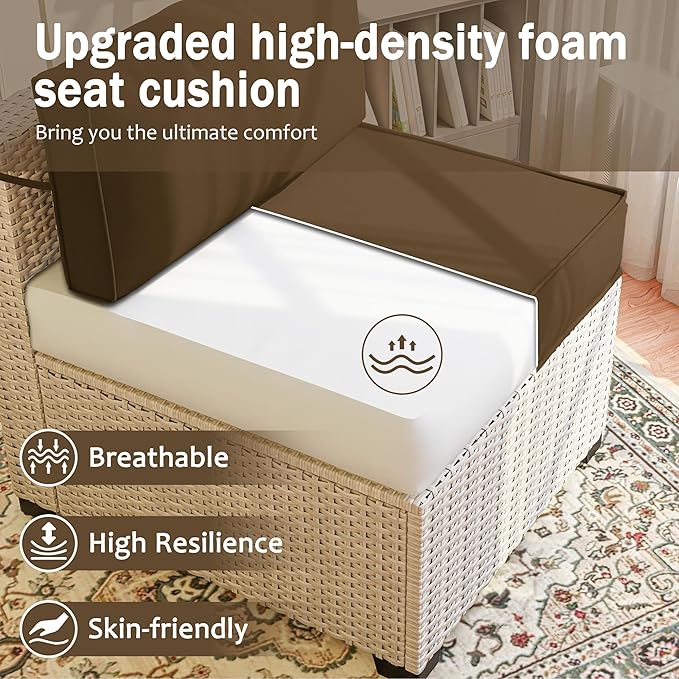 Outdoor Cushions for Patio Furniture with 5 Pillows, Waterproof Patio Furniture Cushions Replacement, 4" Deep Seat Outdoor Sectional Cushions for 4-seat Patio Furniture Chair Sofa Couch,Chocolate