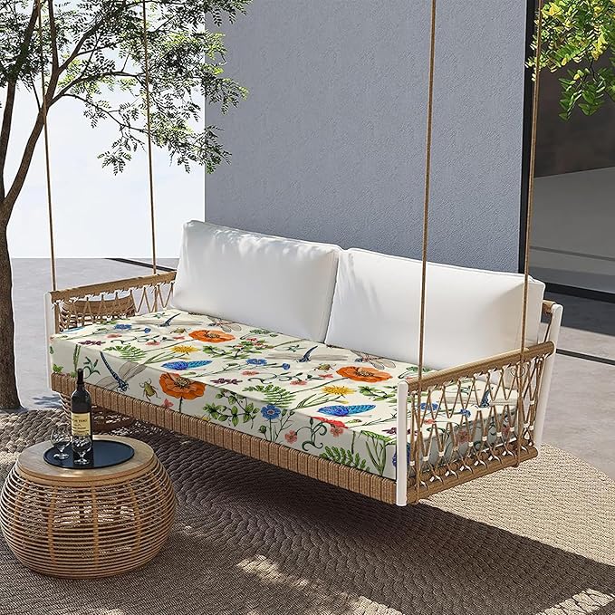 All Smiles Outdoor Bench Cushion 42 x 18 Inch Waterproof Patio Furniture Garden Flowers Farmhouse Decorative Cushions for Chair Chair Yard Garden Deck